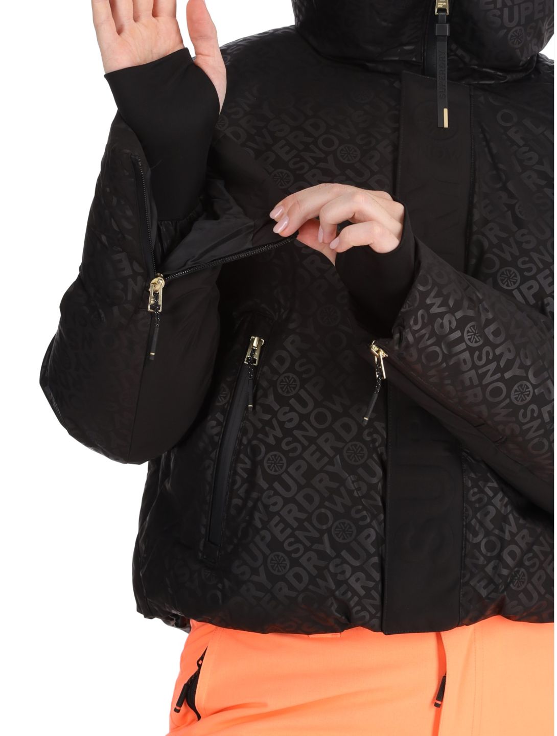 Superdry, Ski Slalom Puffer Skijacke Damen Superdry Monogram Black Luxe schwarz, weiß 