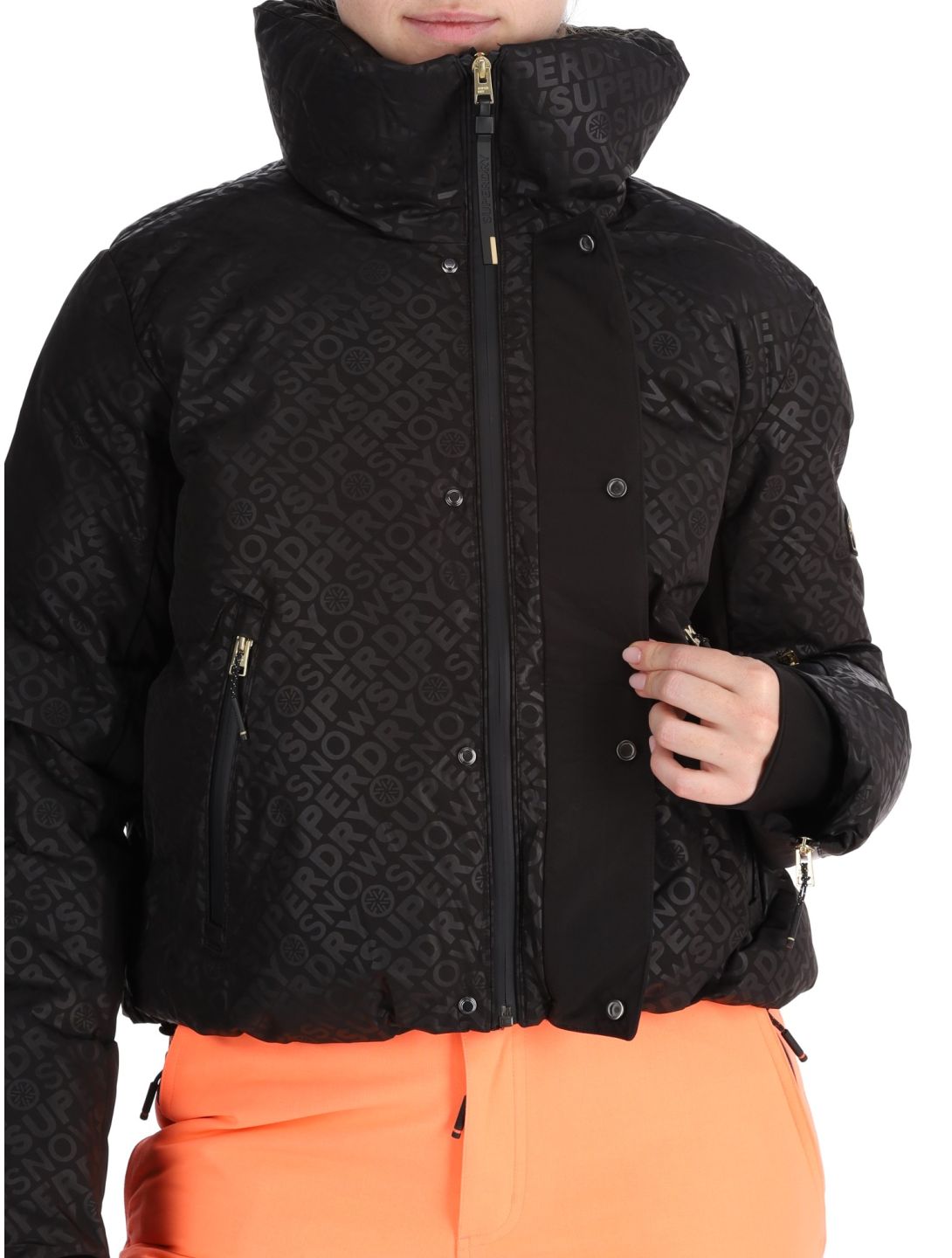 Superdry, Ski Slalom Puffer Skijacke Damen Superdry Monogram Black Luxe schwarz, weiß 