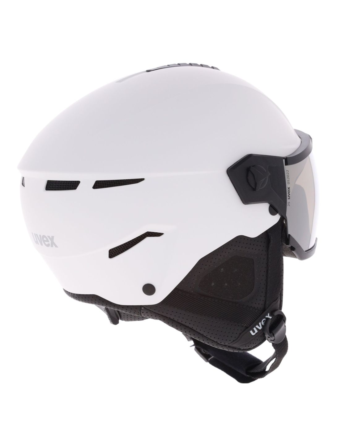 Uvex, Instinct Visor Skihelm mit Visier Unisex White-Black Matt /Mirror Silver schwarz, weiß 