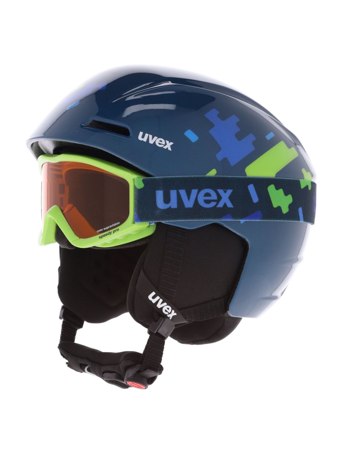 Uvex, Viti Set + Speedy Pro Skihelm Kinder Blue Puzzle blau 