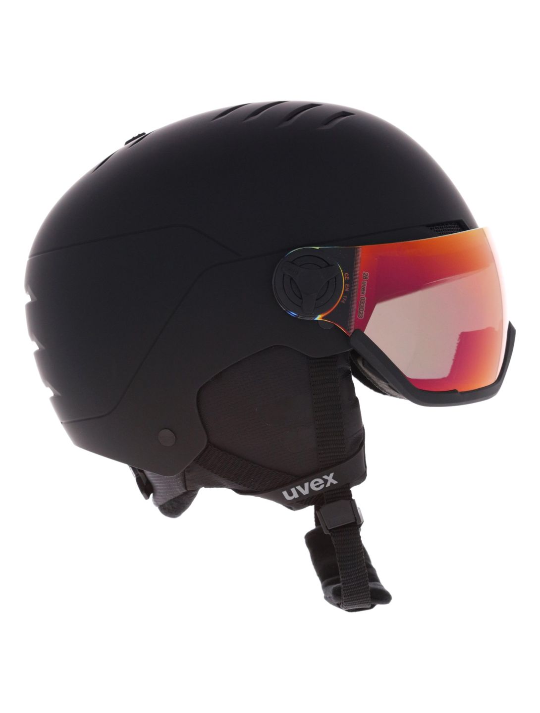 Uvex, Wanted Visor Skihelm mit Visier Unisex Black Matt/ Mirror Red schwarz 