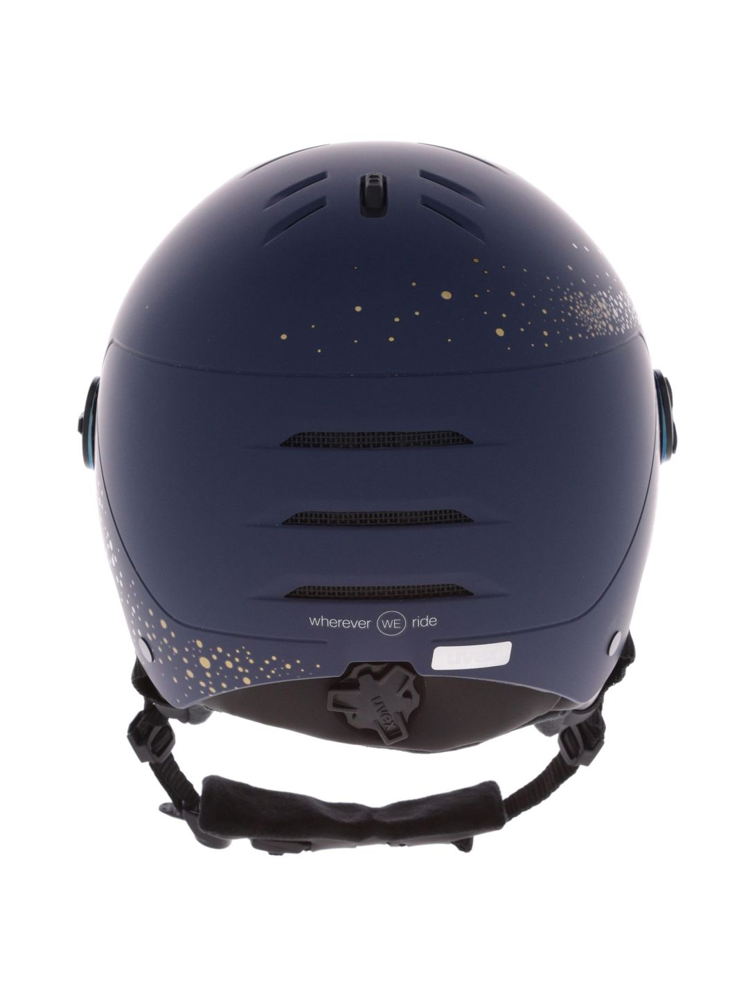 Uvex, Wanted Visor Women Edition Skihelm mit Visier Unisex Polar Sparkle / Mirror Gold blau 