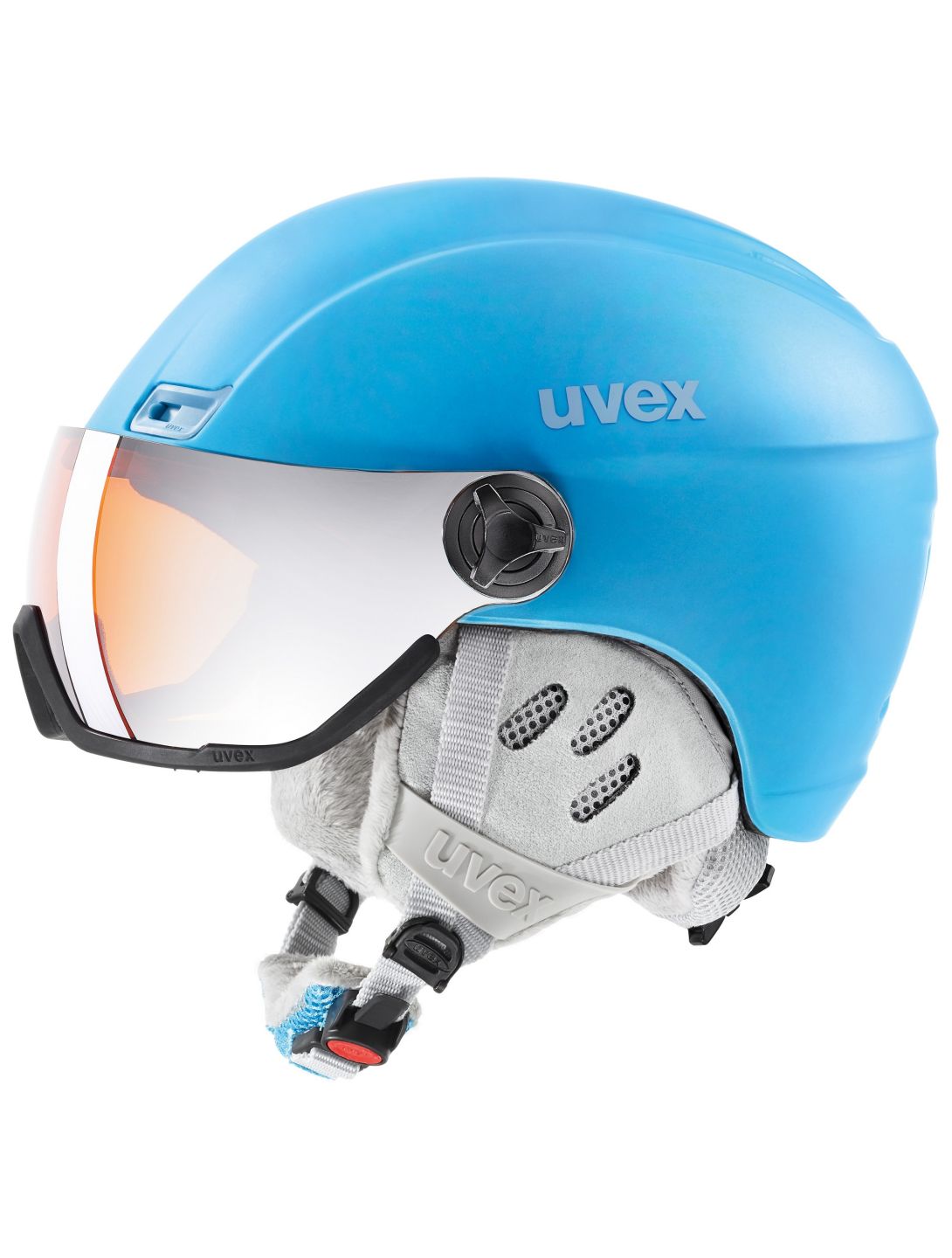 Uvex, Hlmt 400 Visor Style Skihelm mit Visier OTG cloudy mat blau 