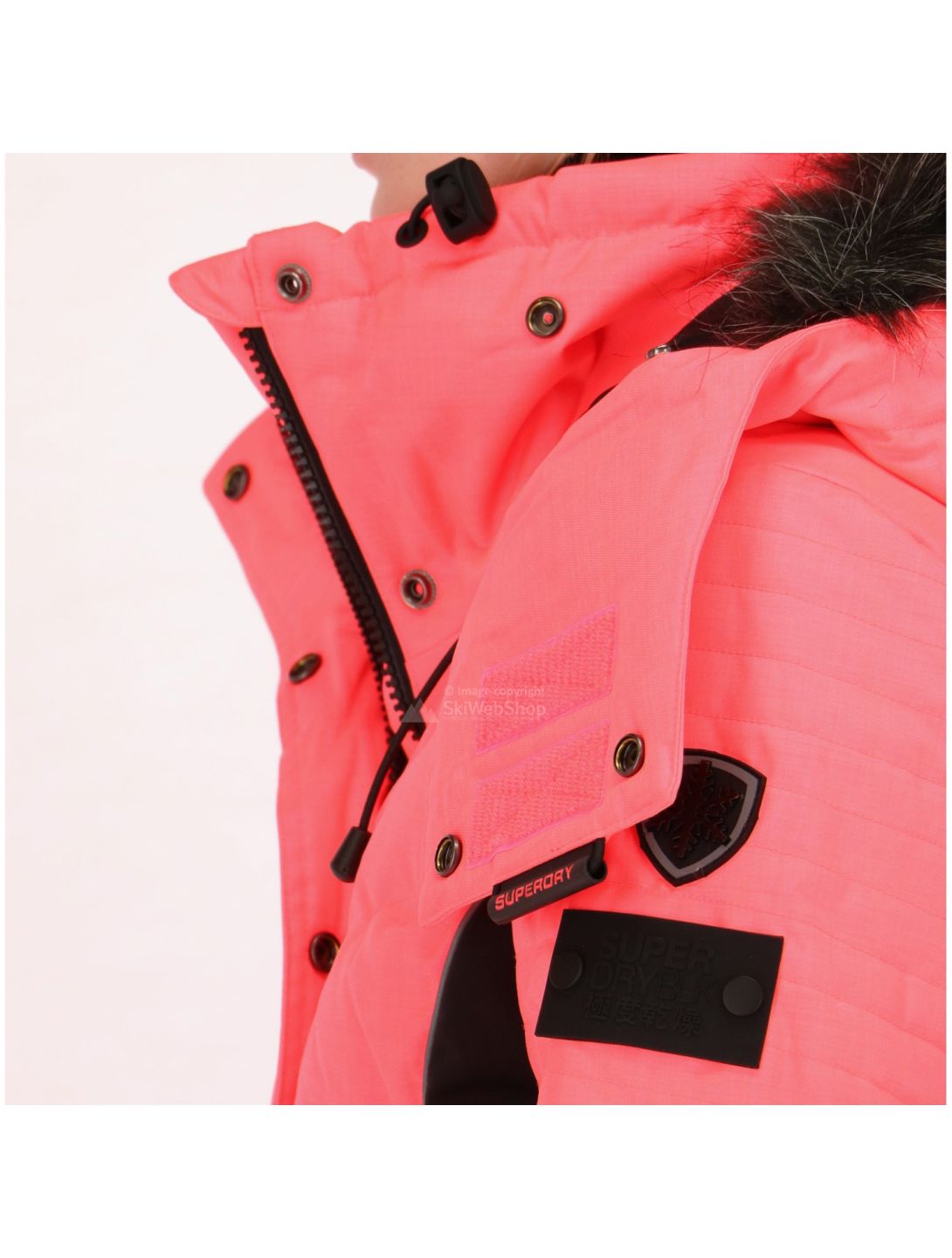 Superdry, Snow Puffer Skijacke, Damen, fluro koralle/schwarz 